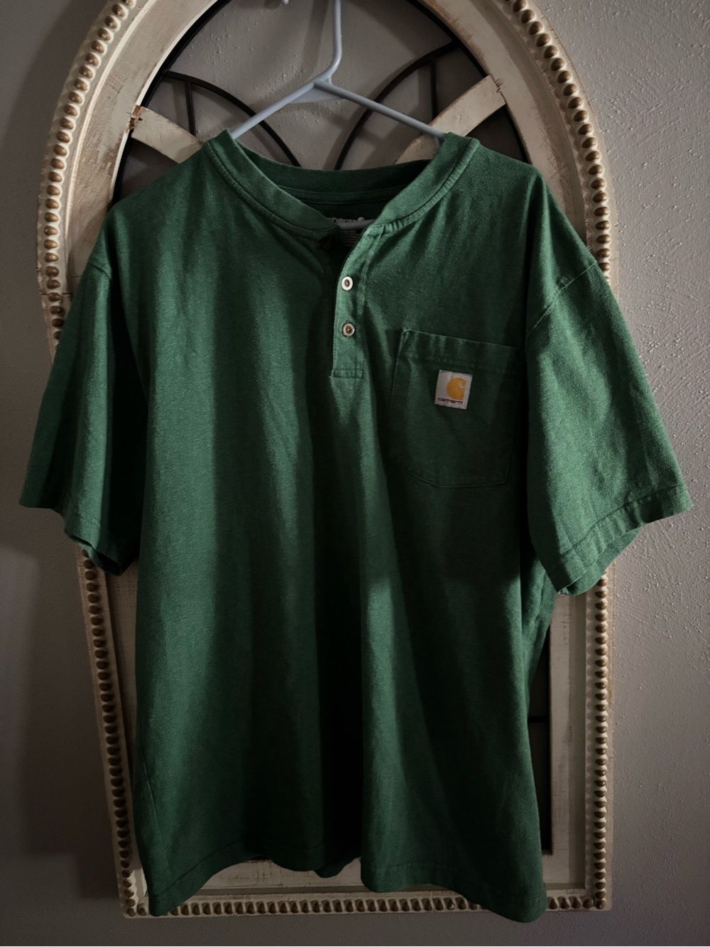 Carhartt Green Short-Sleeve Henley with Chest Pocket